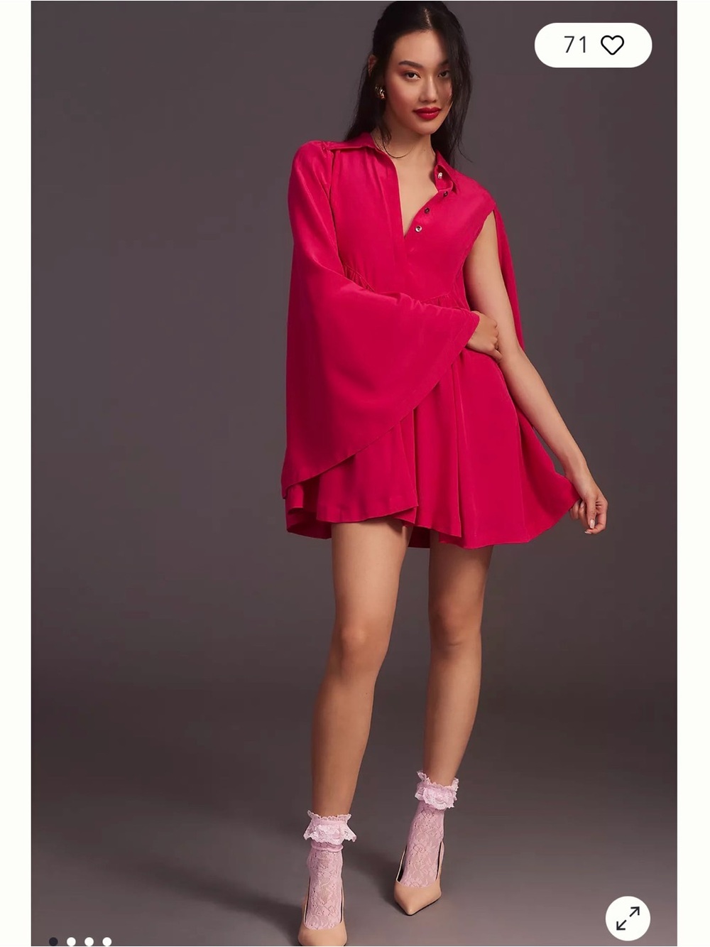 Anthropologie Hot Pink One-Shoulder Cape Mini Dress